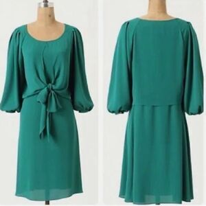 Anthropologie Maeve Valparaiso Tie Front Midi Dress Green Size 8